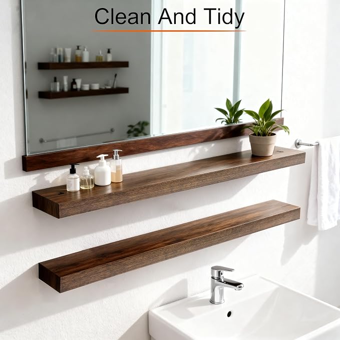 Floating Shelves for Wall,Wall Shelves for Decor Storage,Display Shelving 36 inch Set of 2,Wall Mounted Wood Shelf for Bedroom,Living Room,Bathroom,Kitchen,Brown (2pcs,Brown)