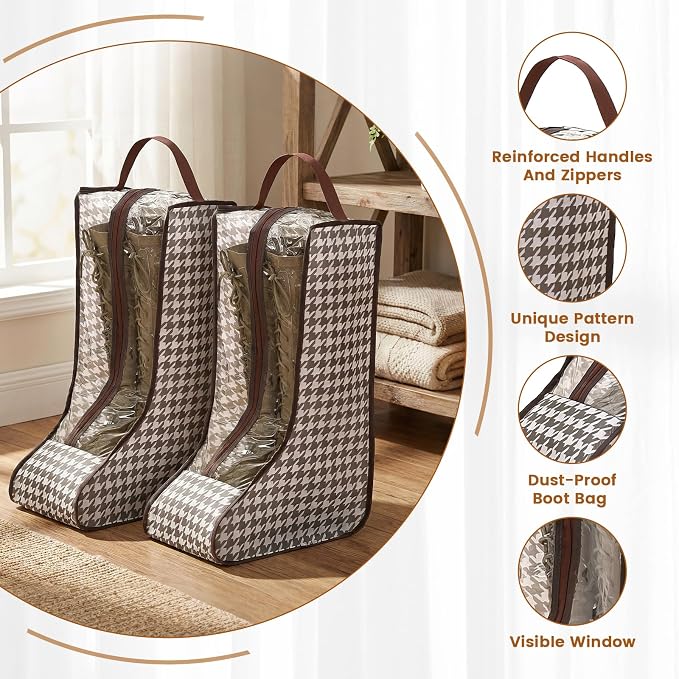 4 Pack Boot Storage Organizer Tall Boots, Brown Portable Travel Shoe Bag， Waterproof Boot Bags for Cowboy Boots Storage, Portable Dust Proof Shoes Bag for Organizer Packing, Travel and Daily Use