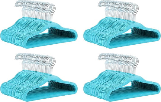 Amazon Basics Kids Velvet, Non-Slip Clothes Hangers for Infant and Toddler, 11.6 inches (for Baby Clothes), 50 Count, Blue (Pack of 4)