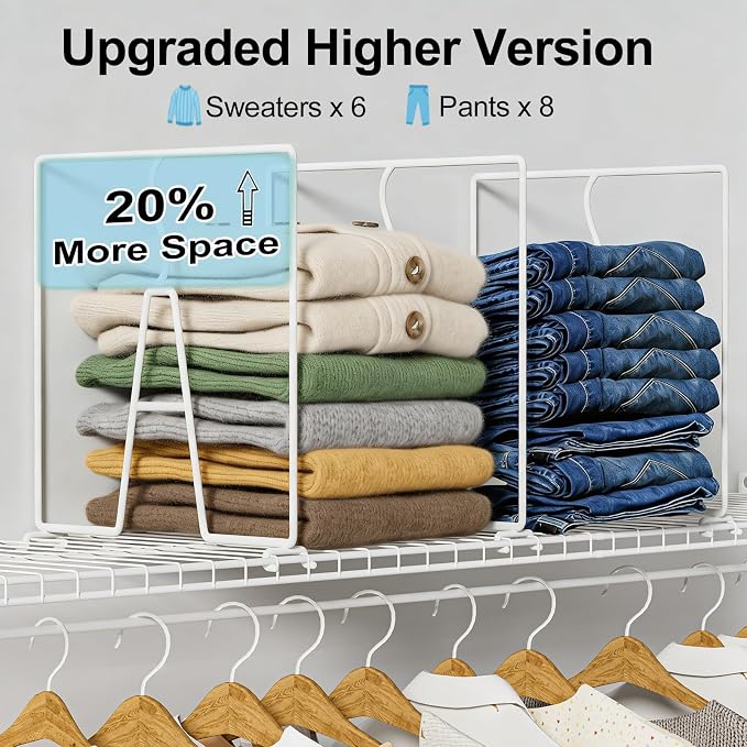 SortNStore Wire Shelf Dividers for Closet: 12-inch Tall 12-inch Deep 6 Pack Wire Rack Accessories - Adjustable Purse Organizer for Clothes Handbags - Metal Linen Closet Pantry Separators