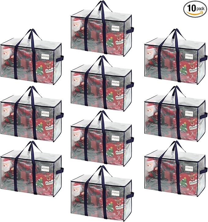 VENO 10 Pack Heavy Duty Moving Bags, Extra Large Storage Bags with Reinforced Handles & Strong Zippers, Foldable & Reusable Moving Box Alternative for Clothes & Dorm Storage