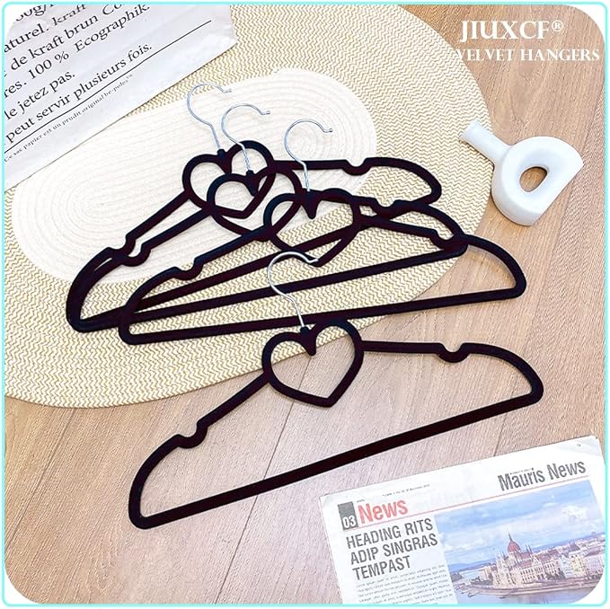 Velvet Hangers 50 Pack,16 Inch Non Slip Heart Hanger (Mix Color) | 360° Swivel Hooks, Cascade Design, Space Saving