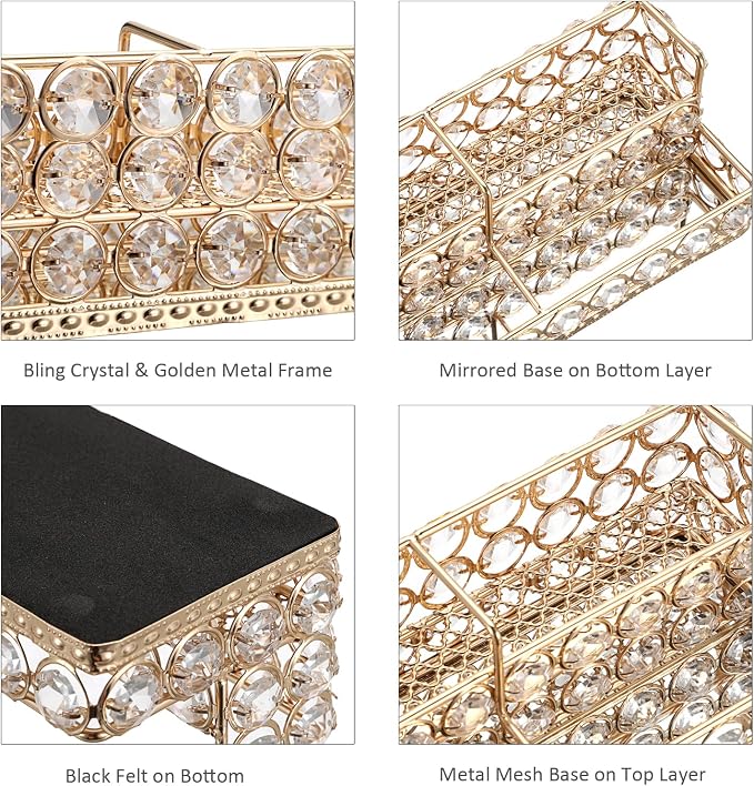 Hipiwe 2 Tiers Business Card Holder Gold Business Card Display Stand with 4 Slots Crystal Name Card Organizer for Office Exhibition Business