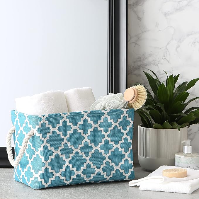 DII Polyester Container with Handles, Lattice Storage Bin, Small, Storm Blue