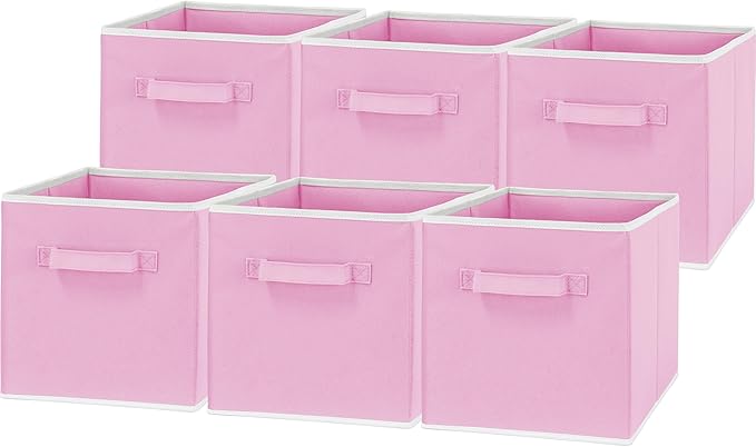 Simple Houseware Foldable Cube Storage Bins, 11-Inch Pink, 6-Pack Fabric Cubes Organizer for Closet or Shelves