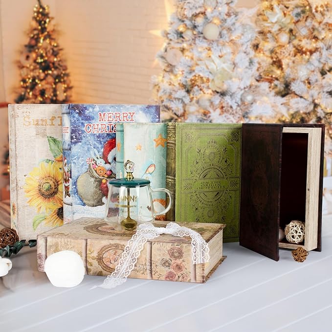 Decorative Sunflower Pattern Faux Leather Book Box - Vintage Style Storage & Decoration for Cafe, Bookshelf, Graduation Gift, Wedding Card Box (3-06 Inches)