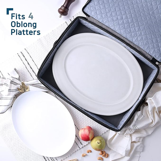 China Storage Containers Hard Shell, 8 Piece Flatware & Utensil with Mug Storage, Wine Glass 4 Dish Platter Case, Padded Dinnerware Containers, (sb-hds-09)