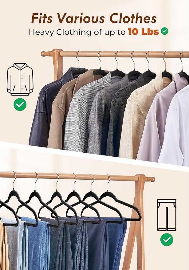 HOUSE DAY Premium Black Velvet Hangers 100 Pack - Non Slip Felt Hangers Closet Essentials, Space Saving Hanger, Gentle on Clothes, Sturdy Shoulder Design
