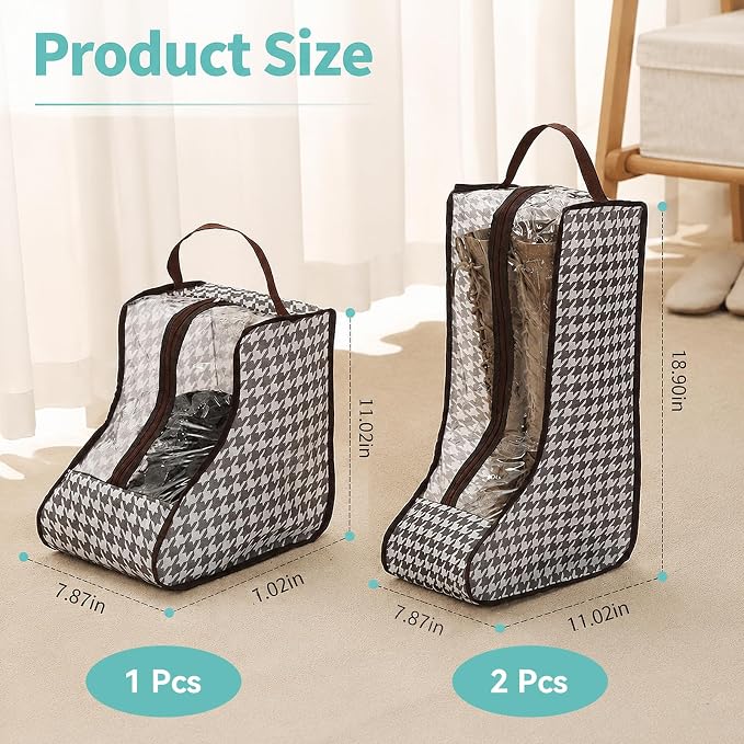 Boot Storage Bag Organizer,Dustproof Boot Bags for Cowboy Boots,Portable Travel Shoe Protector Bags,Tall Boot Covers Storage Organizer for Packing (1 Short + 2 Long Houndstooth)
