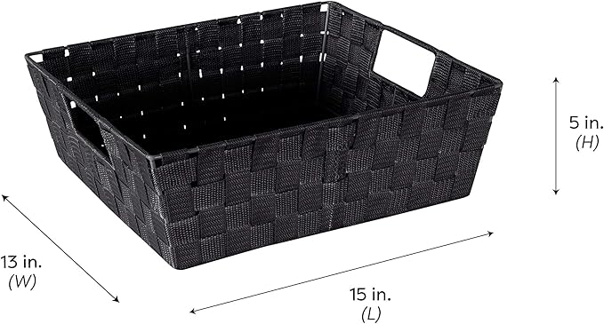 Simplify 15"x 13"x 5" Alloy Steel Rectangular Basket with 2 Built-in Carrying Handles, Black