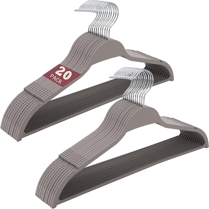 Plastic Clothes Hangers, Upgraded Rubber Non Slip Plastic Hangers, Non Velvet Durable Slim Clothing Hangers, 17.7 Inches Wide for Adults Clothes, 20 Pack