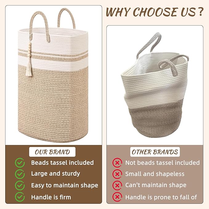 Woven Laundry Basket for Clothes, 100 L Large Rectangle Laundry Hampers, Nursery Storage Basket for Toys, Tall Dirty Clothes Hamper for Bedroom Aesthetic, Bathroom, Laundry Room