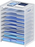 OUTWOLF 10 Tier Paper Organizer - Letter Tray Mesh Desk File Organizer with Handles for Office School Desktop, White