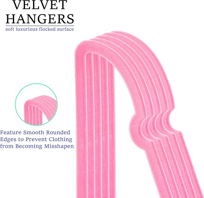 Velvet Hangers 20 Pack,16 Inch Non Slip Heart Hanger (Mix Color) | 360° Swivel Hooks, Cascade Design, Space Saving