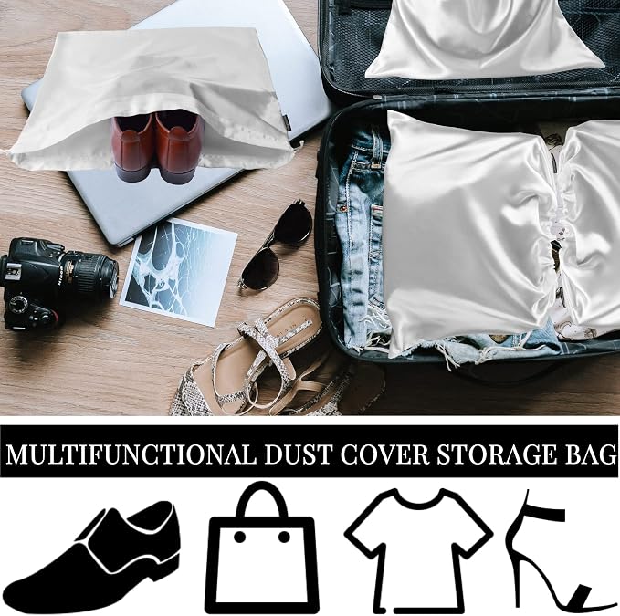 GONGKANGYUAN 12 Pcs Dust Bags for Purses and Handbags Satin Purse Storage Organizer With Drawstring Closure Handbag Protector (White)