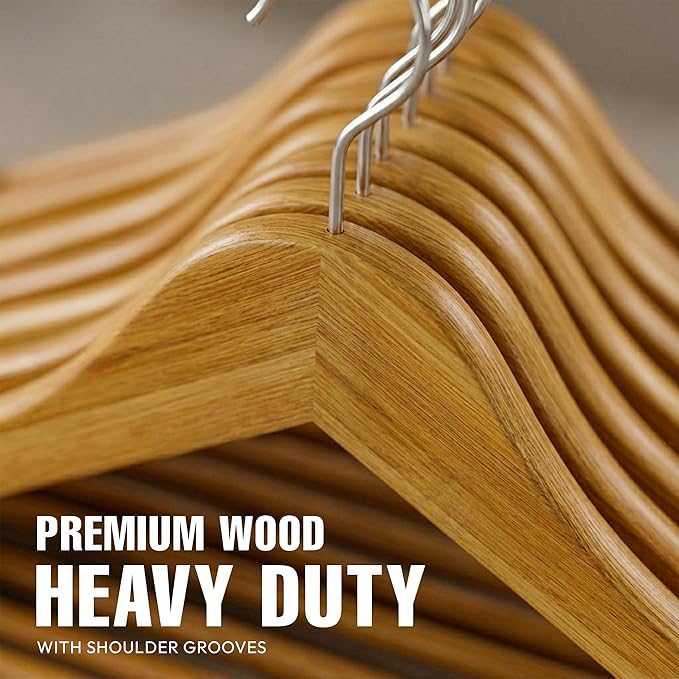 Utopia Home Premium Wooden Hangers 90 Pack - Durable & Slim Coat Hanger - Suit Hanger with 360-Degree Rotatable Hook - Wood Hangers with Shoulder Grooves (Natural Color)