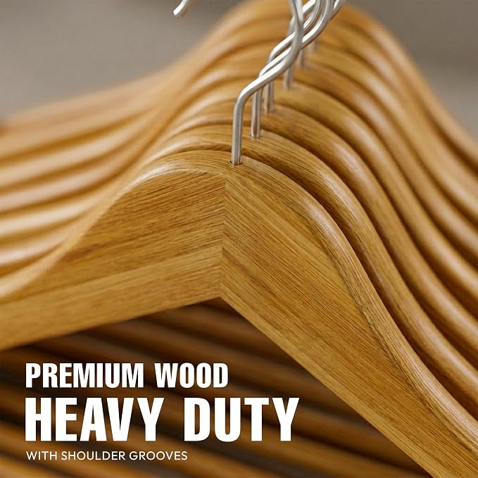 Utopia Home Premium Wooden Hangers 50 Pack - Durable & Slim Coat Hanger - Suit Hanger with 360-Degree Rotatable Hook - Wood Hangers with Shoulder Grooves (Natural Color)