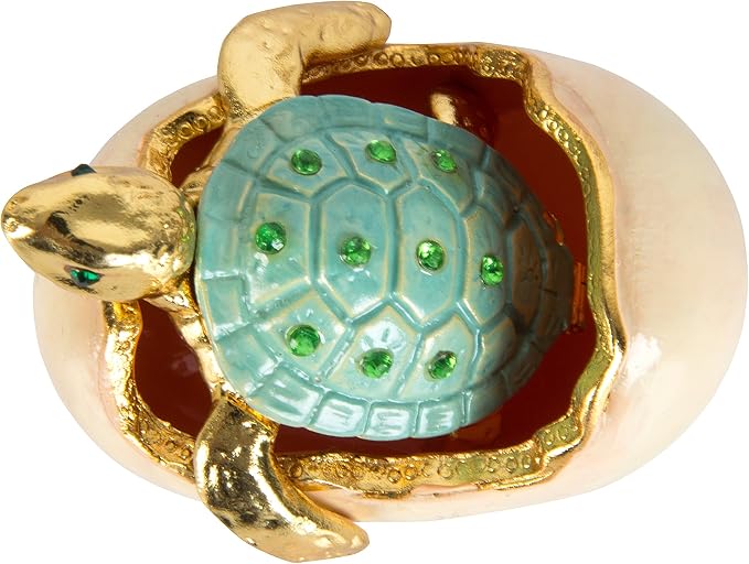 QIFU Hand Painted Sea Turtle Tortoise Decorative Hinged Enamel Trinket Box Unique Gift for Home Decor