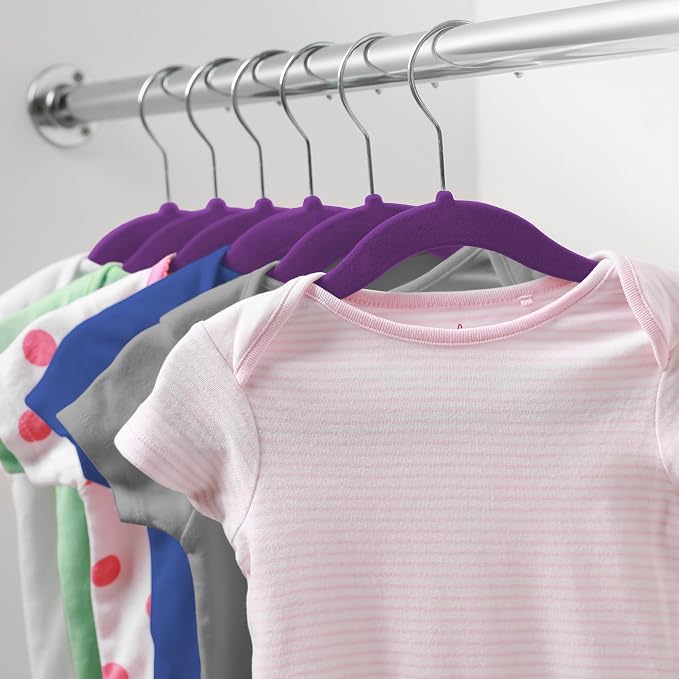 Casafield 50 Velvet Baby Hangers - 11" Size for Infant & Toddler Clothes - Purple