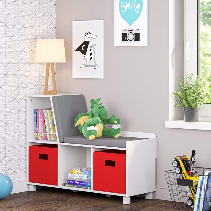 RiverRidge Folding Storage Bins - 2-pack of 10in Tall Red Cubes | Fabric Bins, Set of 2 Storage Cubes, Cut-out Handles, Playroom Closet Organizer, Collapsible Cubby with Bottom Board Insert