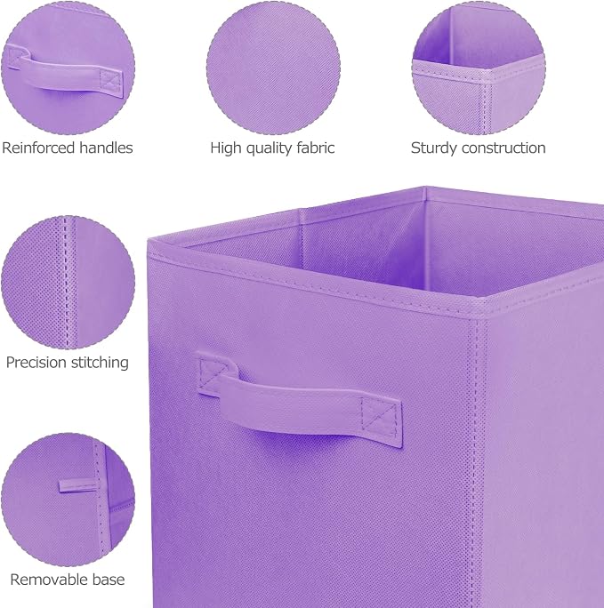 2 Pcs Storage Cubes, 10.5 Inch Collapsible Storage Bins, Fabric Foldable Bins for Organization, Durable Storage Bins for Closet, Shelves, Offices (Light Purple)
