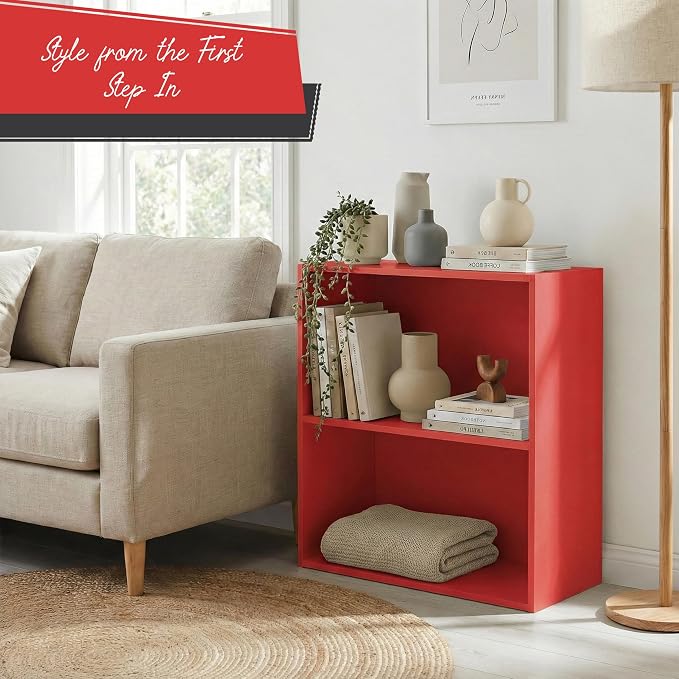 KB Designs - Tony 2-Tier Modern Bookcase with Open Storage Shelves for Kids’ Rooms, Playrooms, or Home Offices – Compact Colorful Bookshelf Organizer