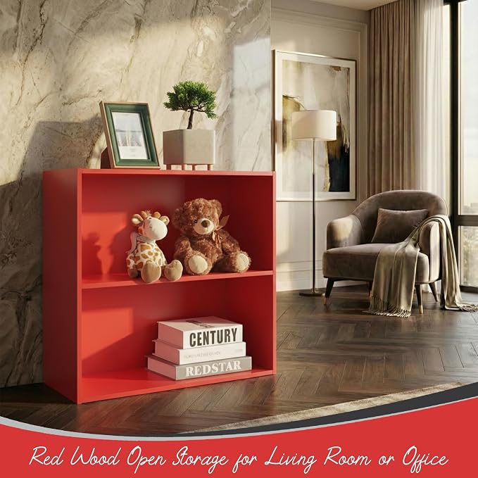 KB Designs - Tony 2-Tier Modern Bookcase with Open Storage Shelves for Kids’ Rooms, Playrooms, or Home Offices – Compact Colorful Bookshelf Organizer