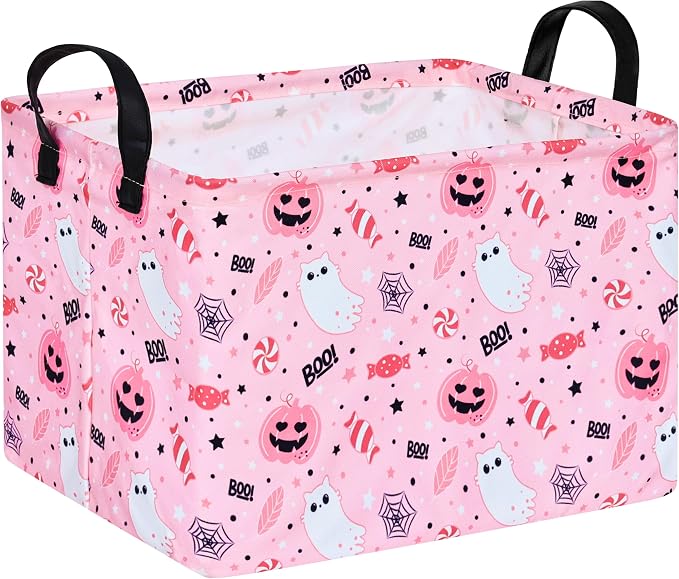 MAIZMZ Halloween Storage Basket Pumpkin Ghost Gift Basket for Kids Foldable Toy Box Waterproof Organizer Bin Laundry Nursery Hamper for Home Office Dorm Closet Shelf