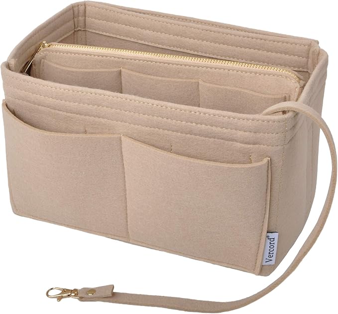 Vercord Felt Organizer Insert for Purse Handbag Tote Bag in Bag Inside Shaper Divider Neo Beige Small
