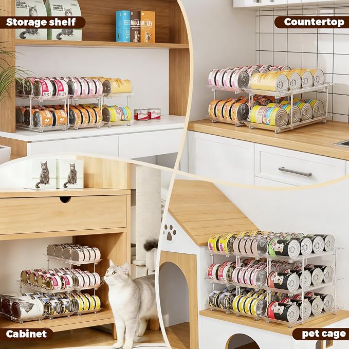 Cat Food Can Organizer, 3-Tier Adjustable | Modular, For Pantry & Fridge, Fits 3oz & 5oz Cans, Clear, Soup Cans Storage