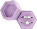 DesignSter Hexagon Velvet Ring Bearer Box - Premium Gorgeous Vintage Double Ring Display Holder with Detachable Lid for Proposal, Engagement, Wedding, Ceremony (Lilac)