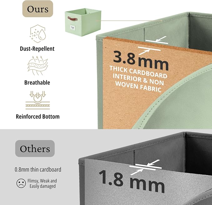 DECOMOMO Storage Bins, Large Fabric Baskets for Shelves, Green (4 Pack) | 15" x 11" x 9.9" foldable closet organizers and storage bins with labels & handles