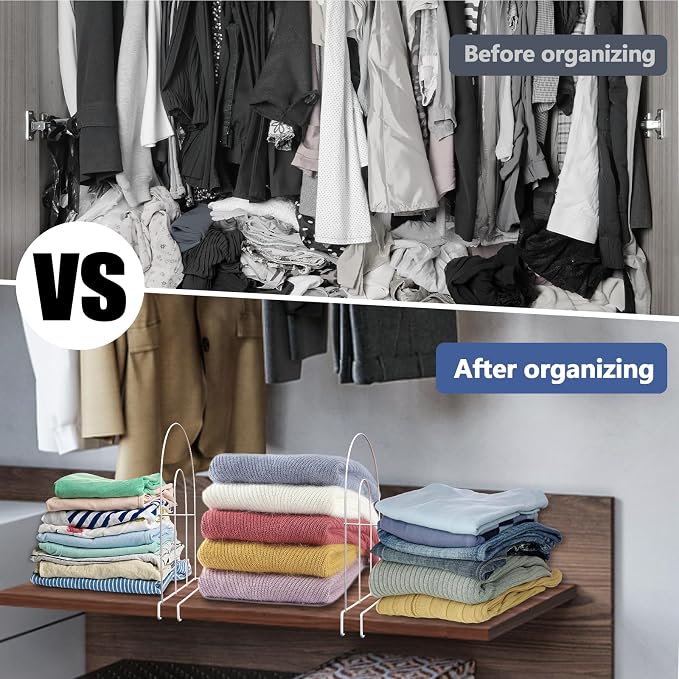 4-Pack 12" Tall Shelf Dividers - Closet Shelf Organizer - Easy to Install - No Tool - White PE Coating Steel