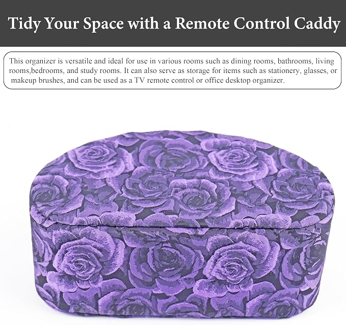 Remote Control Holder, PU Leather Remote Caddy Desktop Organizer with 5 Spacious Compartments for TV Remotes/Media Controllers/Office Supplies (1-3D Rose Purple