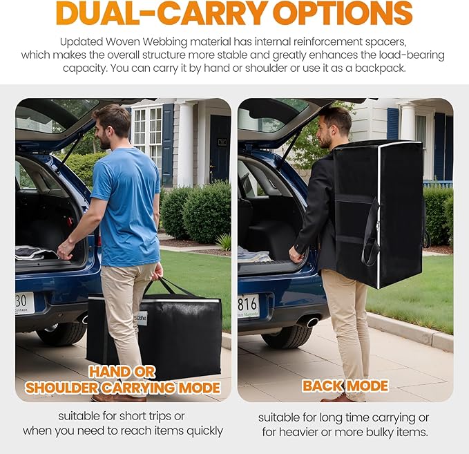 StoreHappily Heavy-Duty & Extra Capacity Moving Bags with Backpack Straps, Storage Totes with Double Zipper & Strong Handles, Packing Bags Alternative to Moving Boxes, Moving Supplies (10 Pack, Black)