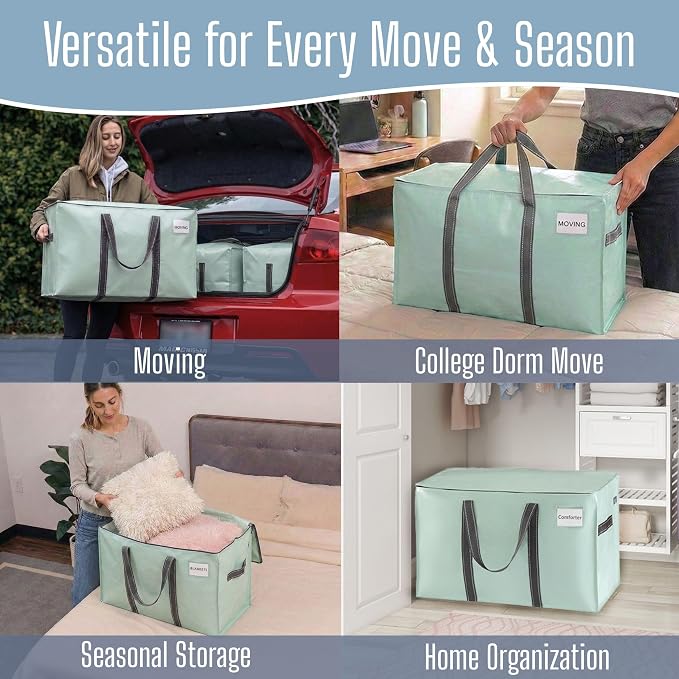 VENO 8 Pack Heavy Duty Moving Bags, Extra Large Storage Bags with Reinforced Handles & Strong Zippers, Foldable & Reusable Moving Box Alternative for Clothes & Dorm Storage