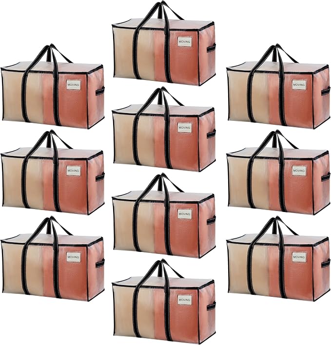 VENO 10 Pack Clear Moving Bags Heavy Duty, 90L Extra Large Transparent Storage Bags, 50lbs Loads, Zippers, Handles & Tag, Moving Boxes Alternative for College Dorm Essentials, Closet