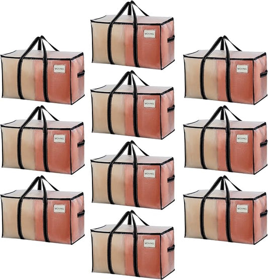 VENO 10 Pack Clear Moving Bags Heavy Duty, 90L Extra Large Transparent Storage Bags, 50lbs Loads, Zippers, Handles & Tag, Moving Boxes Alternative for College Dorm Essentials, Closet