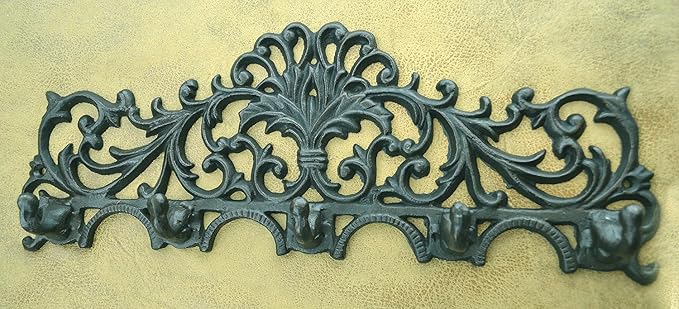 Lulu Decor, Cast Iron Fleur De Lis Curly Key Hook (Green)