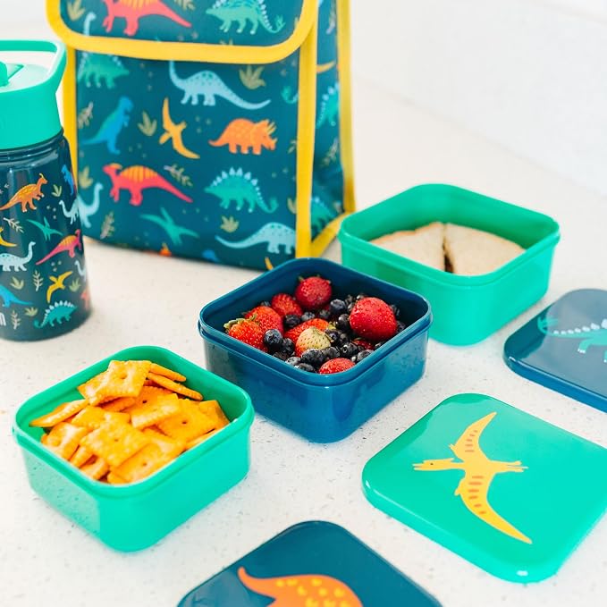 Wildkin Set of 3 Kids Nesting Food Containers for Boys – Stackable, Airtight & BPA-Free Snack Containers, Dishwasher Safe Lunch Box Containers for School & Travel, Ages 3–12 – Jurassic Dinosaurs