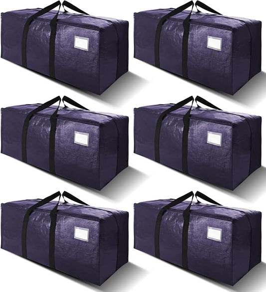 VELVETSURE Heavy Duty Extra Large Moving Bags W/Backpack Straps - Strong Handles & Zippers, Storage Totes For Space Saving, Fold Flat, Alternative to Moving Box and Storage Bin (Set of 6, Blue)