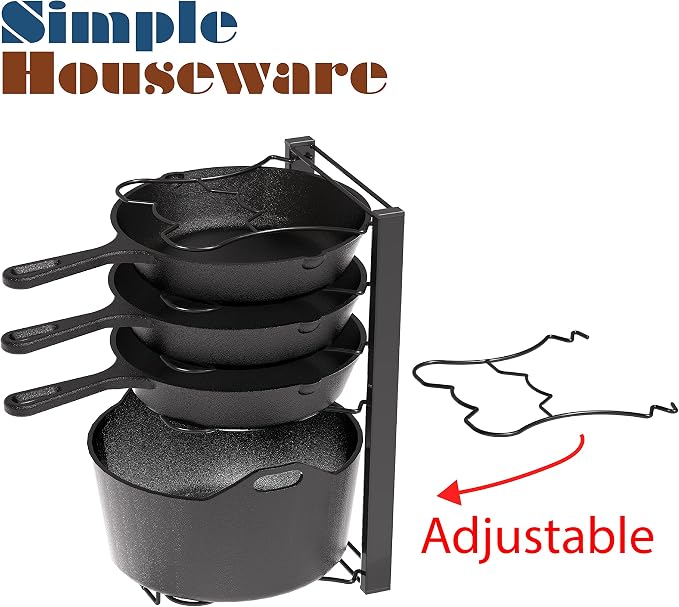 Simple Houseware 7 Compartments Height Adjustable Pan Organizer, Black