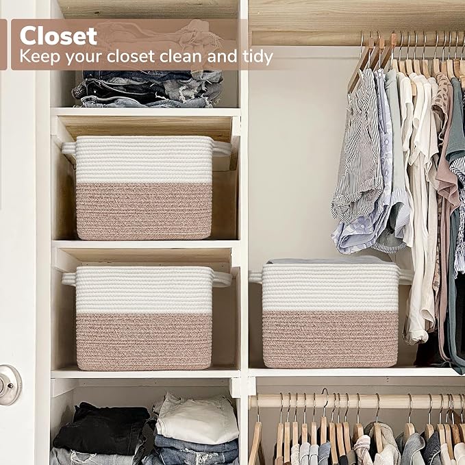 Goodpick Cube Storage Bins - Shelf Baskets for Toys Storage, Closet Storage Bins for Towel Book Clothes, Woven Basket for Shelves Baby Laundry Basket, 13''x10''x9''