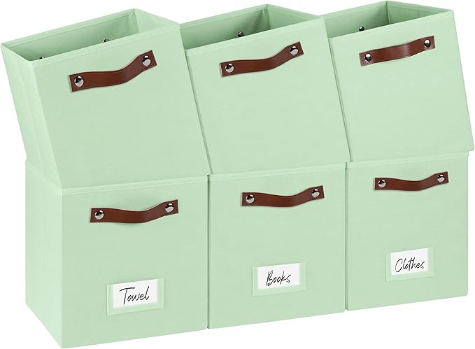 FinishingBo 6-Pack Storage Cubes with Handles & Label Holders Basket, Closet Cube Home Organizer Bins(Green, 10.5*10.5*11 inch)