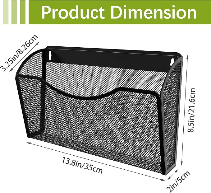 EasyPAG 6 Pack Wall File Organizer, Metal Mesh Hanging File Folder Holder for Letter/A4 Size Folders, Vertical Wall Mount Mail Sorter for Office Paperwork, Classroom, Black
