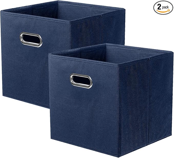 ShellKingdom Storage Bins, Foldable Fabric Storage Cubes And Cloth Storage Organizer Drawer with Metal Handle For Closet And Toys, 11 X 10.5 X 10.5 INCH, 2 Pack (Dark Blue)