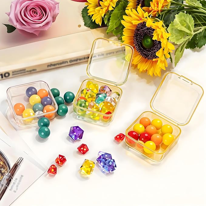 Yellow plastic box-Bead Organizer Box-31 Pcs Small Clear Plastic Bead Storage Containers Craft Storage Box with Hinged Lid, 1sheet Labels, Mini Box for Jewelry Making, Crafts, Small Parts