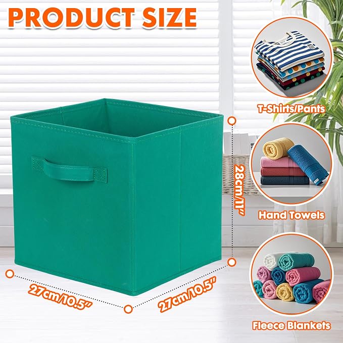 PowerKing Collapsible Storage Cubes with Handles, Fabric Foldable Bins for Closet Shelves, Durable Organization Storage Bins, 10.5'' x 11'' x 10.5'' (6Pack, Forest Green)