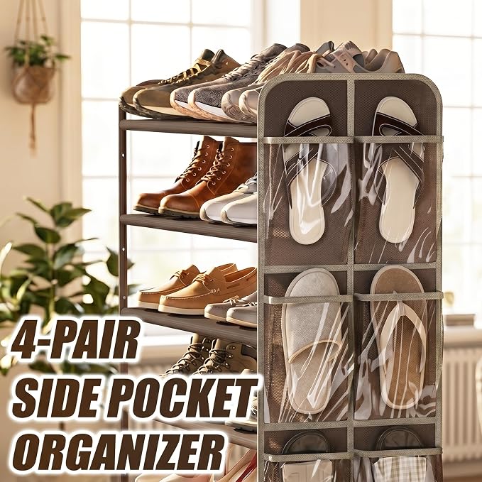Simple Houseware 6-Tier Shoe Rack Storage Organizer w/Side Hanging Bag, Bronze