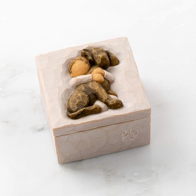 Willow Tree Hug (dark dog), sculpted hand-painted Keepsake Box